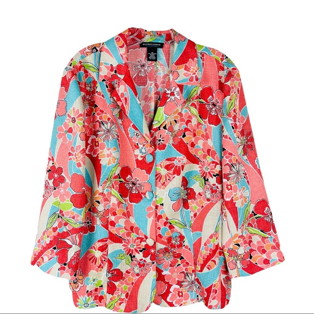 Good Clothes red pink blue floral tropical lightweight Hawaiian blazer jacket 14